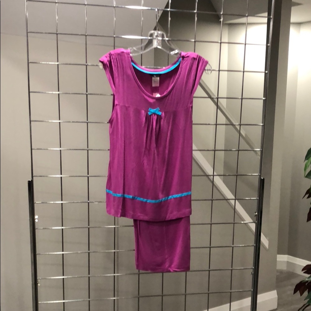 Fuchsia and Blue Capri Pajama Set with Sleeveless Tank